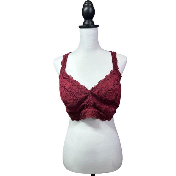 Auden Other - Auden Racerback Lace Maroon Burgundy Comfy Romantic Bralette Size 2XL